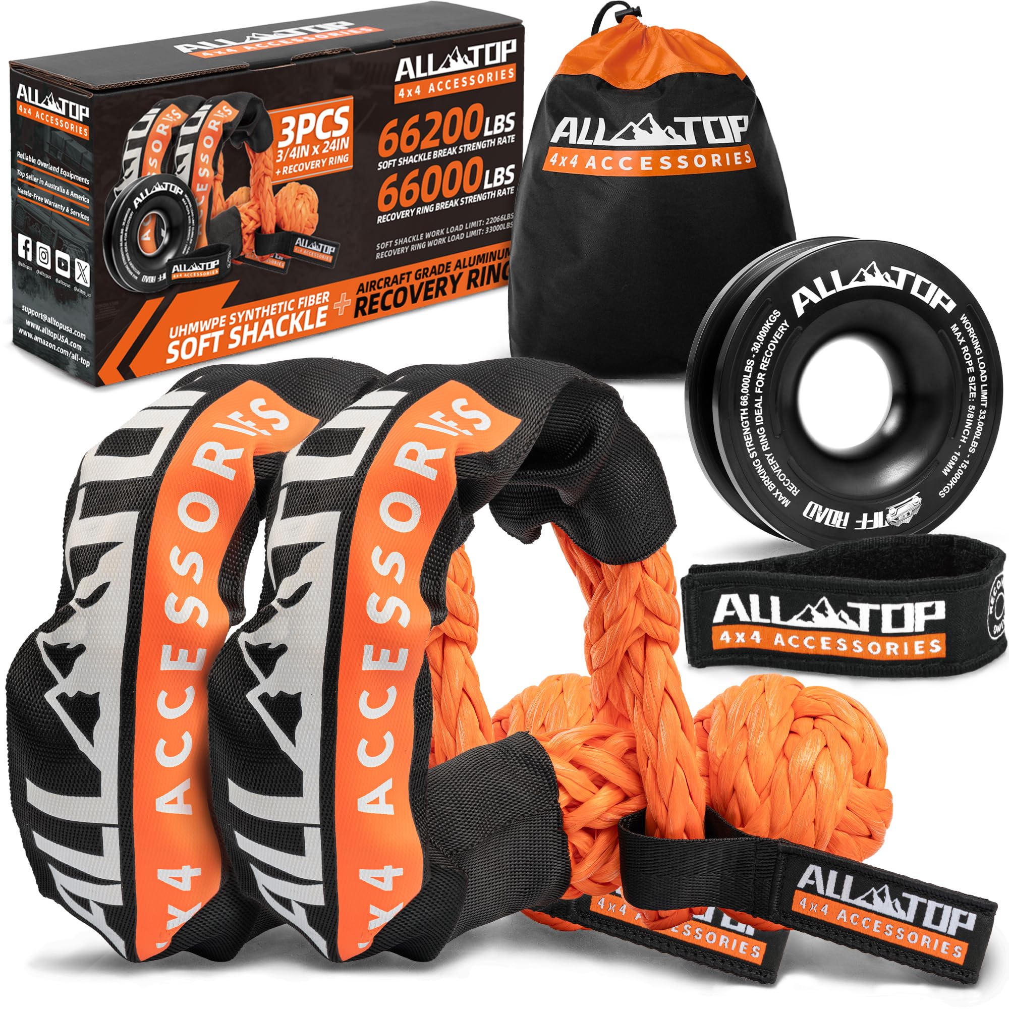 Amazon.com: ALL-TOP Synthetic Soft Shackle & Recovery Ring Kit